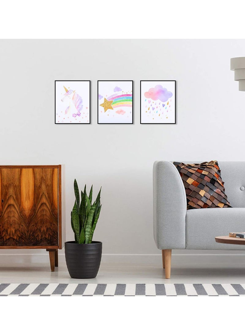 GGOOT 3Pcs Unicorn Wall Posters Rainbow Unicorn Canvas Wall Art Prints Painting Pictures for Girls Kids Bedroom Nursery Wall Decor - Image 3