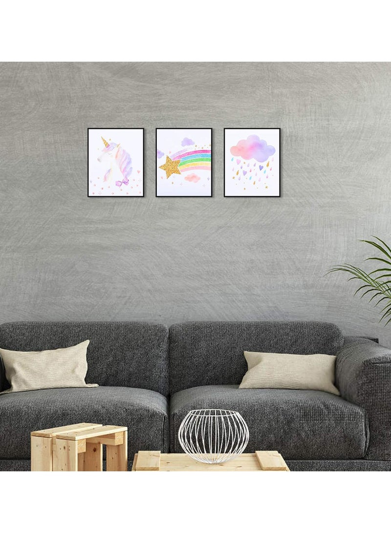 GGOOT 3Pcs Unicorn Wall Posters Rainbow Unicorn Canvas Wall Art Prints Painting Pictures for Girls Kids Bedroom Nursery Wall Decor - Image 4