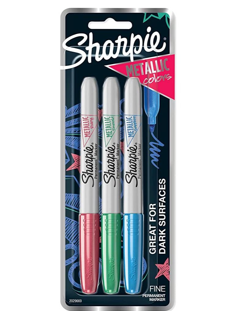 مجموعة أقلام ماركر دائمة معدنية من شاربى 3 قطع متعددة الألوان