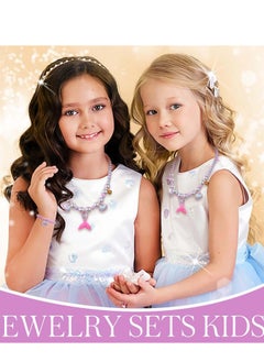 Daytoyz 5Pcs Jewelry Sets Kids, Necklace Mermaid Tail Necklace Earrings Bracelet Girls Pearl Necklace Pendant Necklace Ring Set Girls Baby Accessories Mermaid Pearl Theme  - Image 2