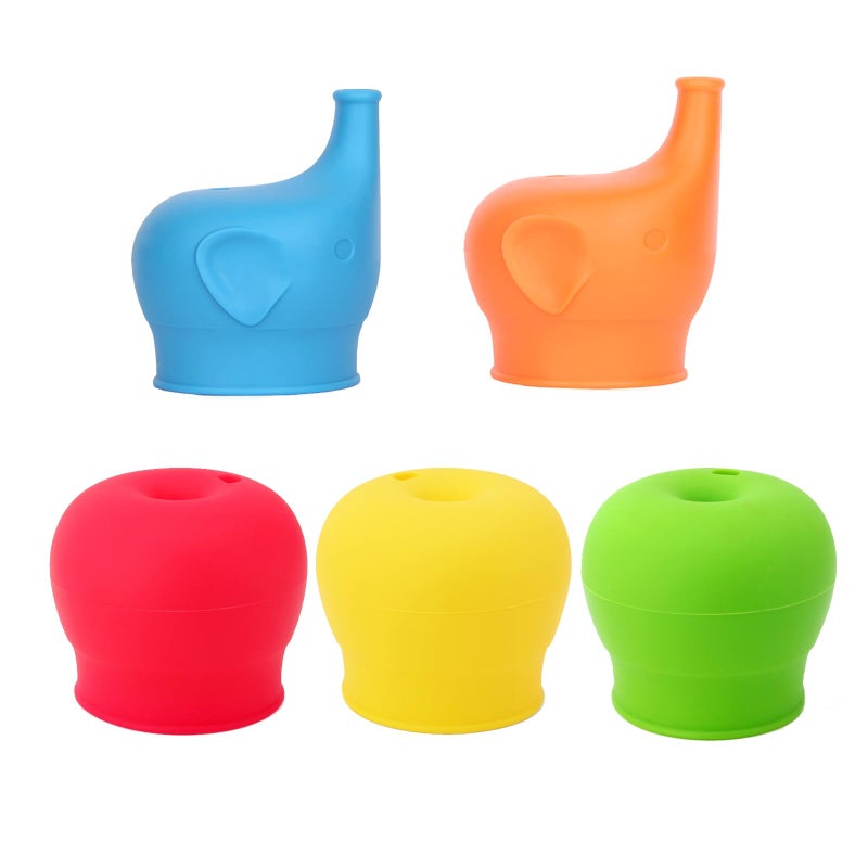 توجس Silicone Sippy Straw Cup Lids for Toddlers Babies (5 Pack) - Reusable, Spill-Proof - Stretches to Cover Tumblers, Yeti Rambler, Mason Jars, Cups and Mugs - Image 2