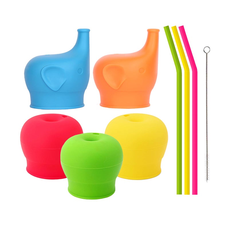 توجس Silicone Sippy Straw Cup Lids for Toddlers Babies (5 Pack) - Reusable, Spill-Proof - Stretches to Cover Tumblers, Yeti Rambler, Mason Jars, Cups and Mugs - Image 1