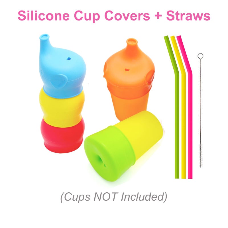 توجس Silicone Sippy Straw Cup Lids for Toddlers Babies (5 Pack) - Reusable, Spill-Proof - Stretches to Cover Tumblers, Yeti Rambler, Mason Jars, Cups and Mugs - Image 5