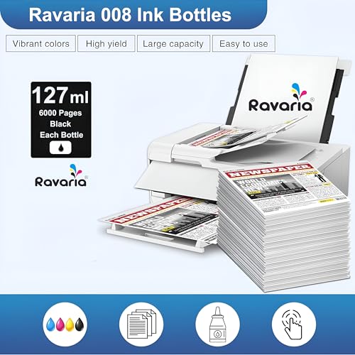 Ravaria 008 Compatible Ink for Epson Printer L15150, L15180, L6460, L6490, L6570, L6580, M15140, and M15180 (008 Ink Black 2 Pcs) - Image 3
