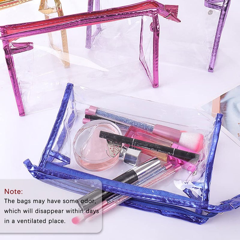 Sitake 12 Pcs Portable Transparent Cosmetic Bags  Clear Waterproof Makeup Bags With Handle  Pvc Travel Toiletry Bags Pouches  Clear Pencil Cases  Stationary Organizers(6 Colors) - Image 4