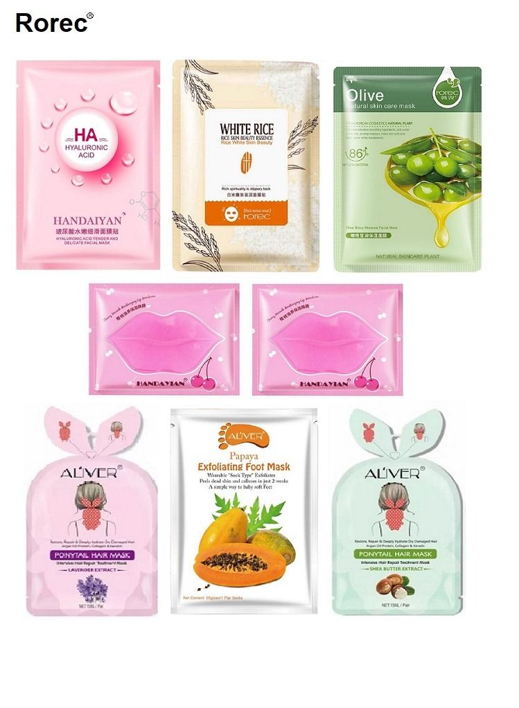 روريك مجموعة ماسكات ترطيب للوجه متنوعة من روريك مع  ماسك لشفاه عدد 2  و ماسك  لشعر عدد2 وماسك مقشر للأقدام بخلاصة بالبابايا - Image 1