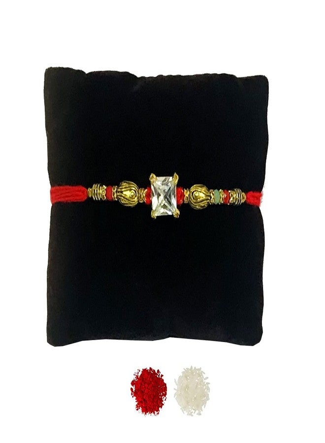 Evisha إيفيشا حجر سوليتير مربع واحد مرصع بالألماس الأمريكي للأخ | راخي كومبو-231 | راخي || مجموعة راخي || راخي للأخ || راخي للأخ وبهابي || كومبو راخي || بهية بهابهي راخي || هدايا راخي - Image 3