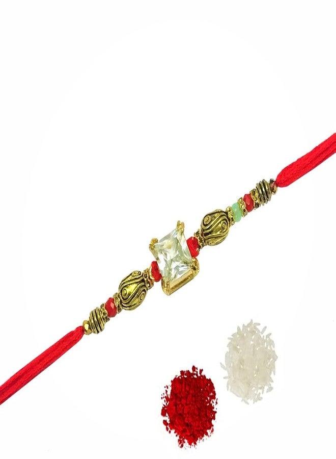 Evisha إيفيشا حجر سوليتير مربع واحد مرصع بالألماس الأمريكي للأخ | راخي كومبو-231 | راخي || مجموعة راخي || راخي للأخ || راخي للأخ وبهابي || كومبو راخي || بهية بهابهي راخي || هدايا راخي - Image 1