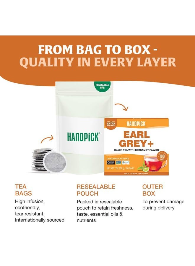 Handpick Earl Grey Black Tea Bags (100 Count) Citrus Flavor - Premium Quality Eco-conscious Round Bags - Image 5
