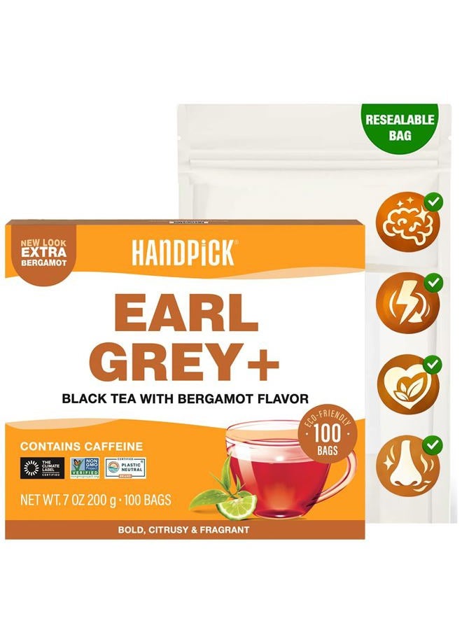 Handpick Earl Grey Black Tea Bags (100 Count) Citrus Flavor - Premium Quality Eco-conscious Round Bags - Image 1
