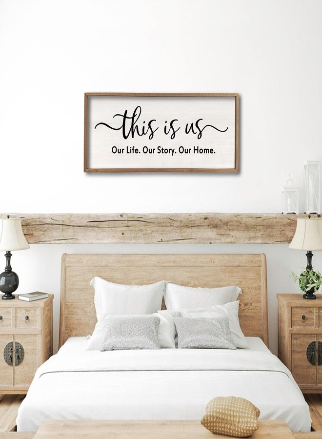 comurdyo This is us Wall Decor Sign 32'' x 12'' Large Master Bedroom Home Life Story Wood Framed Vintage Family Sign Rustic Plaque Living Room Minimalist Farmhouse Hanging Wall Art (Wood) - Image 5