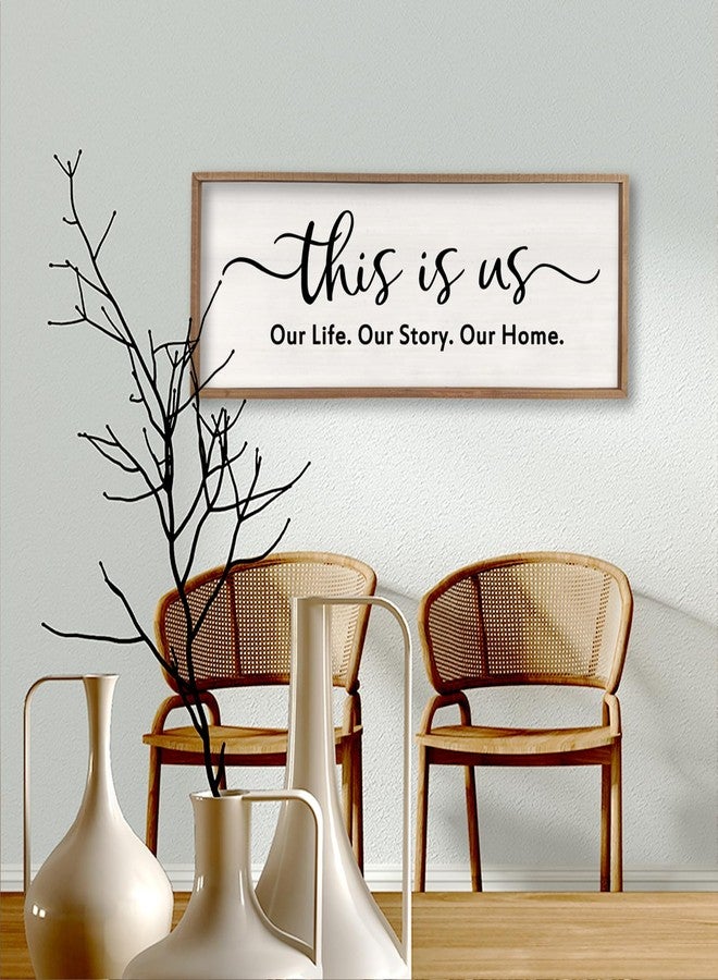 comurdyo This is us Wall Decor Sign 32'' x 12'' Large Master Bedroom Home Life Story Wood Framed Vintage Family Sign Rustic Plaque Living Room Minimalist Farmhouse Hanging Wall Art (Wood) - Image 4