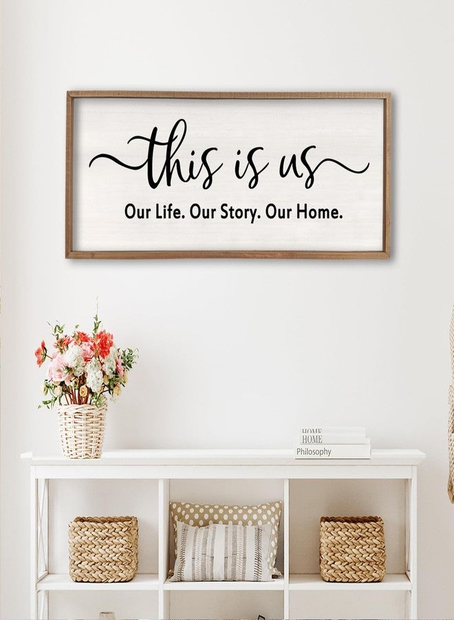 comurdyo This is us Wall Decor Sign 32'' x 12'' Large Master Bedroom Home Life Story Wood Framed Vintage Family Sign Rustic Plaque Living Room Minimalist Farmhouse Hanging Wall Art (Wood) - Image 1