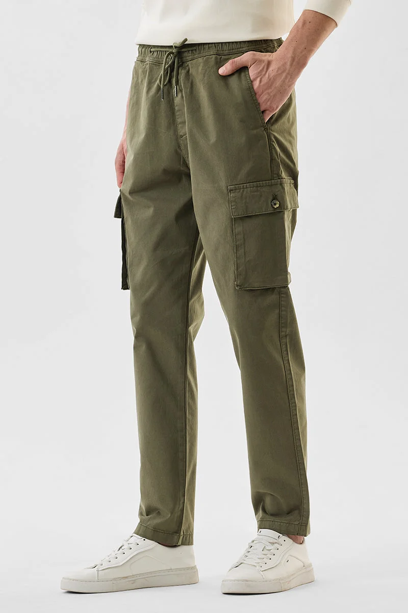 Snitch Olive Olive Mid Rise Slim Fit Cargo Pants for Men | Best Price UAE