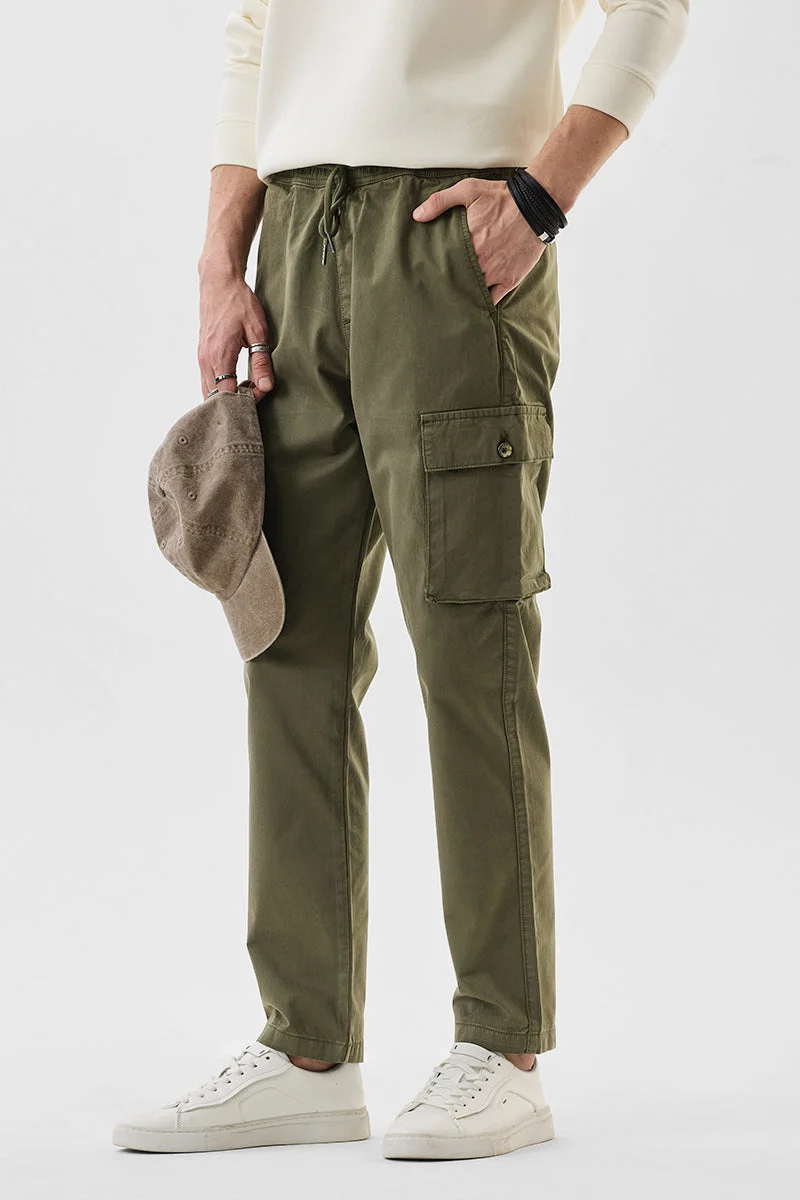 Snitch Olive Olive Mid Rise Slim Fit Cargo Pants for Men | Best Price UAE