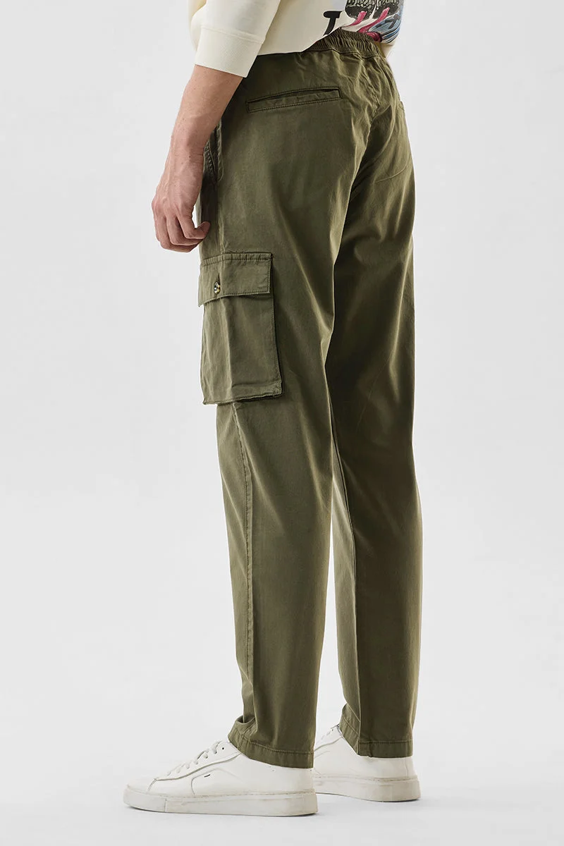 Snitch Olive Olive Mid Rise Slim Fit Cargo Pants for Men | Best Price UAE