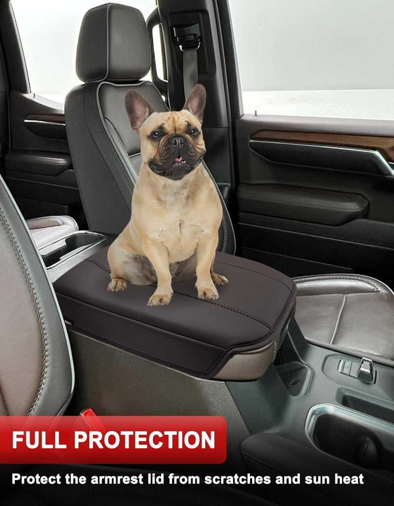 KBH Center Console Armrest Cover for GMC Sierra & Chevy Silverado 2019-2025, Yukon & Tahoe & Suburban 2021-2025, Bucket Seat Console, Leather Arm Rest Cover for Car, Brownstone - Image 4