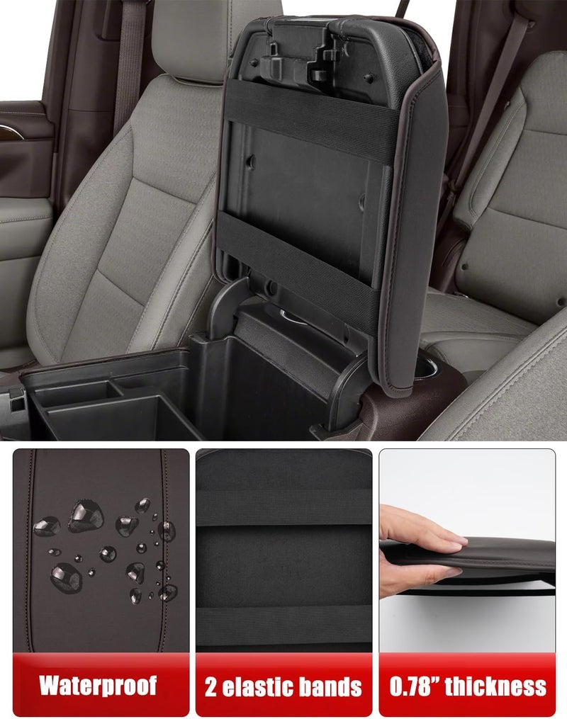 KBH Center Console Armrest Cover for GMC Sierra & Chevy Silverado 2019-2025, Yukon & Tahoe & Suburban 2021-2025, Bucket Seat Console, Leather Arm Rest Cover for Car, Brownstone - Image 5