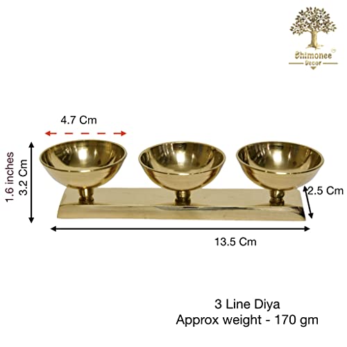 Bhimonee Decor Pure Brass 3-Line Diya | 1.75 Inches | Traditional Pooja Lamp | Pack of 1 Pc - Image 2