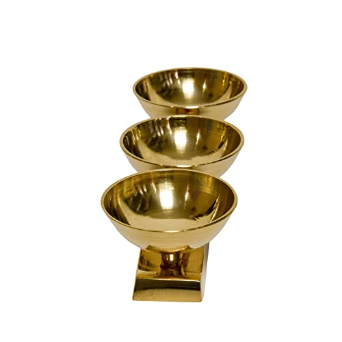 Bhimonee Decor Pure Brass 3-Line Diya | 1.75 Inches | Traditional Pooja Lamp | Pack of 1 Pc - Image 5