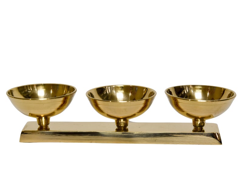 Bhimonee Decor Pure Brass 3-Line Diya | 1.75 Inches | Traditional Pooja Lamp | Pack of 1 Pc - Image 3