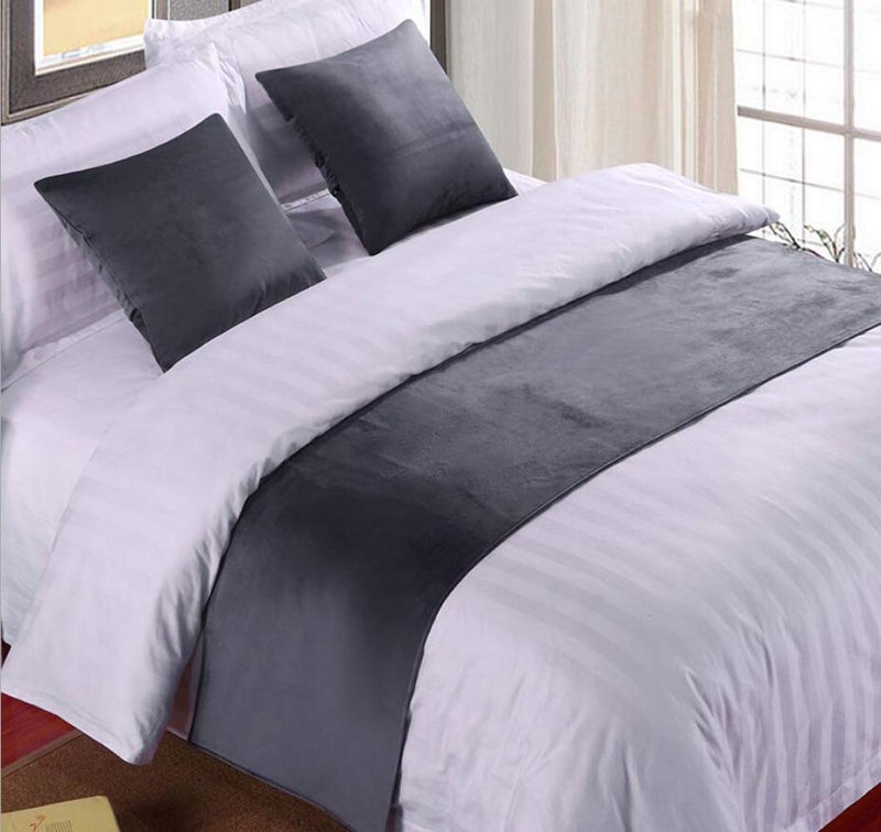 Mengersi Mengersi Solid Velvet Bed Runner Scarf Protector Slipcover Bed Decorative Scarf for Bedroom Hotel Wedding Room King Gray 
