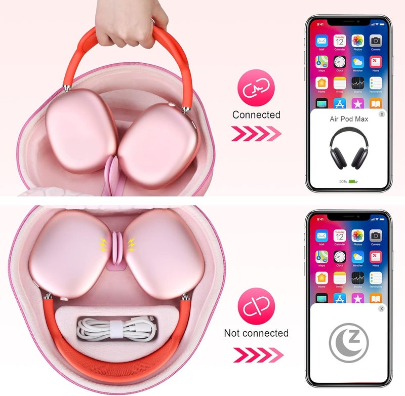 بوفك حقيبة الصلبة للحمل مع وضع السكون لسماعات Apple AirPods Max اللاسلكية فوق الأذن، حقيبة تخزين محمولة واقية لـ AirPods Max مع جيب شبكي لإكسسوارات السماعات، وردي - Image 2