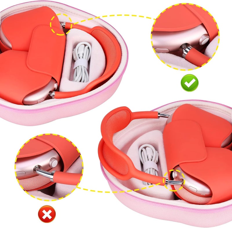 بوفك حقيبة الصلبة للحمل مع وضع السكون لسماعات Apple AirPods Max اللاسلكية فوق الأذن، حقيبة تخزين محمولة واقية لـ AirPods Max مع جيب شبكي لإكسسوارات السماعات، وردي - Image 4