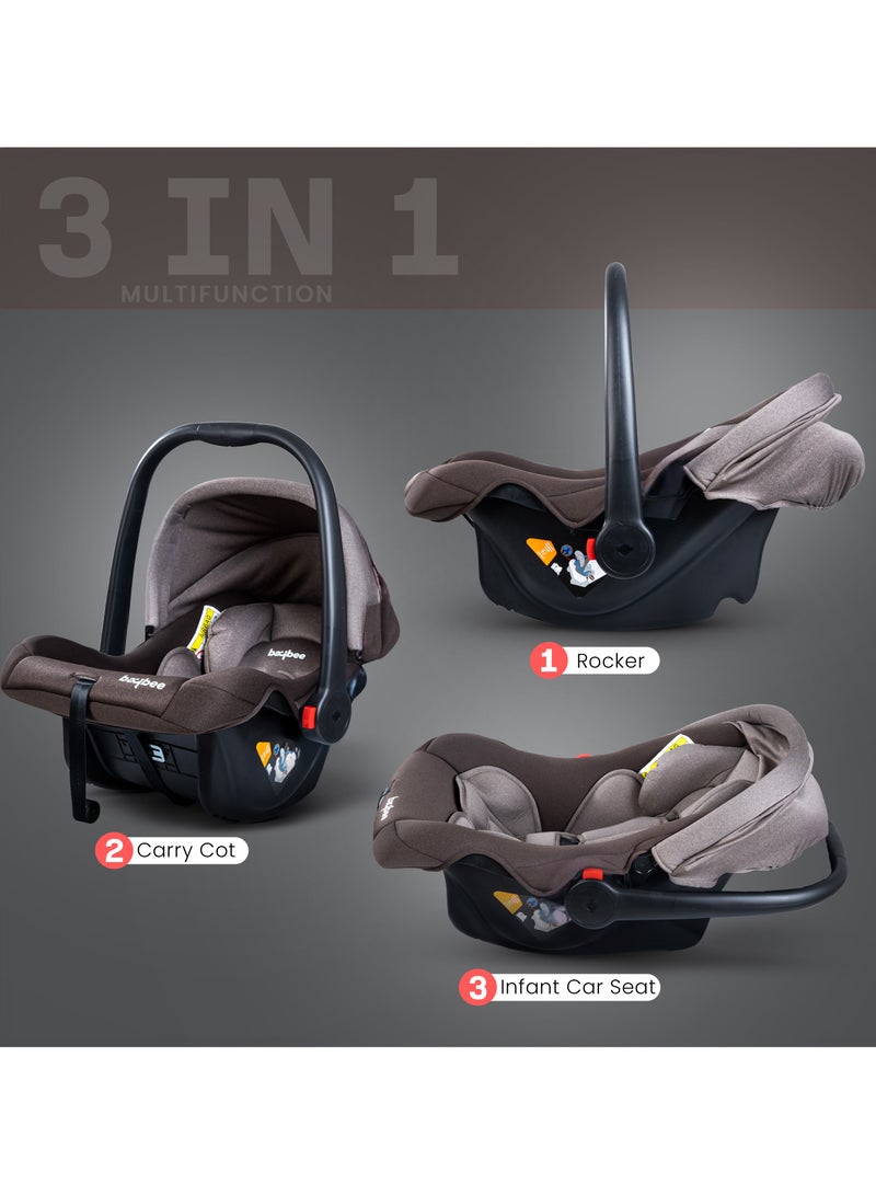 BAYBEE 3 in 1 Multi Purpose Baby Carry Cot n Car Seat with Handle, Canopy, Adjustable Handle, 3 Point Safety Belt Rocker for Infant Baby Carry Cot for New Born Baby 0 to 15 Months Brown - Image 3