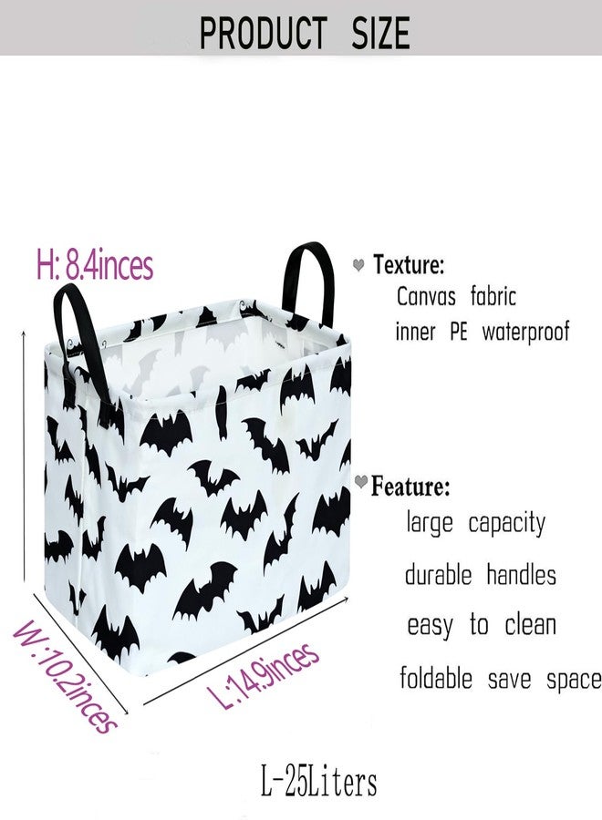 KUNRO Bat Pattern Halloween Storage Gift Basket Canvas Storage Bins with Handles Rectangle Storage Cubes Organizer for Bedroom Living Room - Image 2