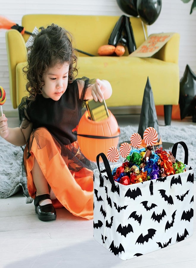 KUNRO Bat Pattern Halloween Storage Gift Basket Canvas Storage Bins with Handles Rectangle Storage Cubes Organizer for Bedroom Living Room - Image 3