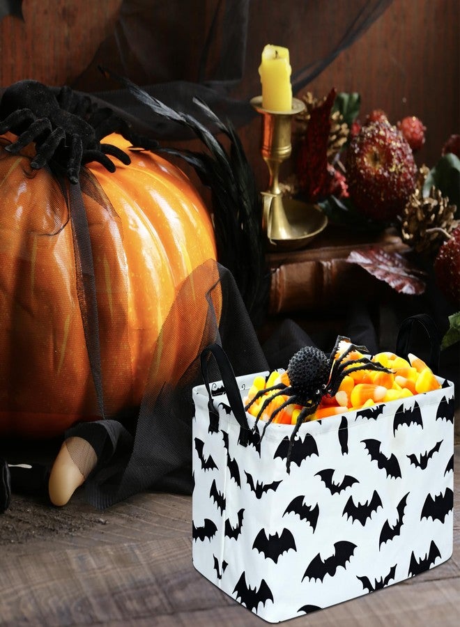 KUNRO Bat Pattern Halloween Storage Gift Basket Canvas Storage Bins with Handles Rectangle Storage Cubes Organizer for Bedroom Living Room - Image 4