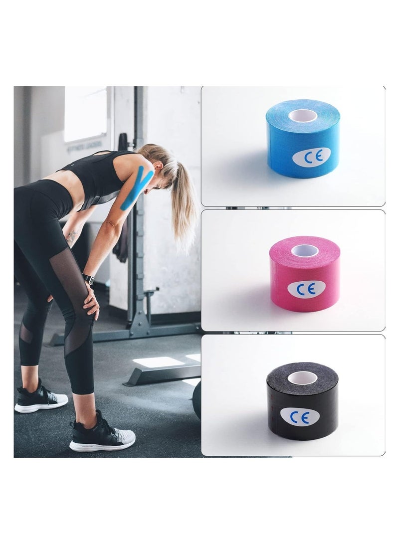 DELGREEN Tape Sports Tape for Muscles, 5 m x 5 cm, 3 Rolls (1 x Blue, 1 x Pink, 1 x Black) Kinesiology Tapes Waterproof & Elastic for Sports - Image 2