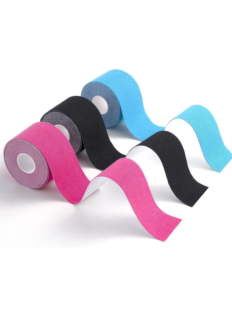 DELGREEN Tape Sports Tape for Muscles, 5 m x 5 cm, 3 Rolls (1 x Blue, 1 x Pink, 1 x Black) Kinesiology Tapes Waterproof & Elastic for Sports - Image 1