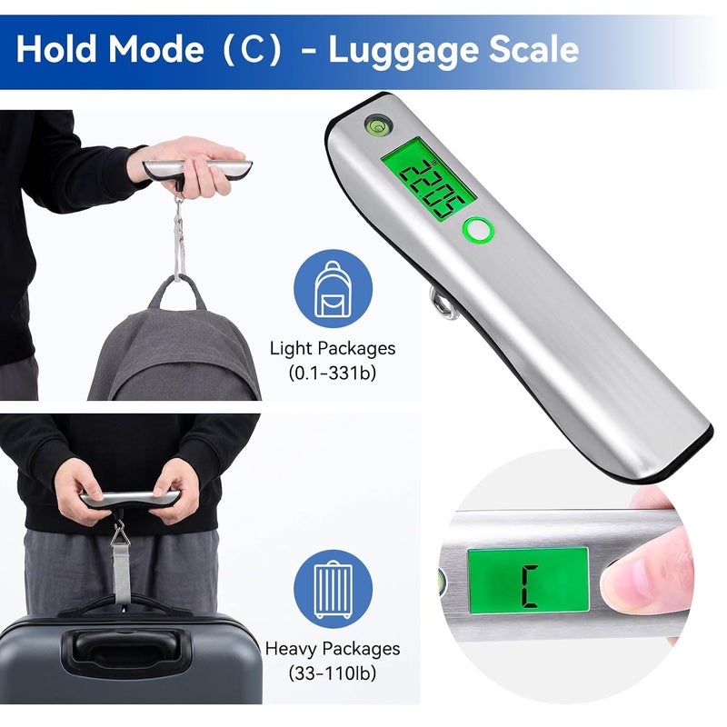 VOPOCO Digital Luggage Scale 110lb Archery Bow Scale with Peak Hold Mode, Fish Scale with 3 ft Tape Measure, Backlit LCD Display, Portable Handheld Hanging Scale for Travel, Fishing, Hunting, Home Use - Image 5