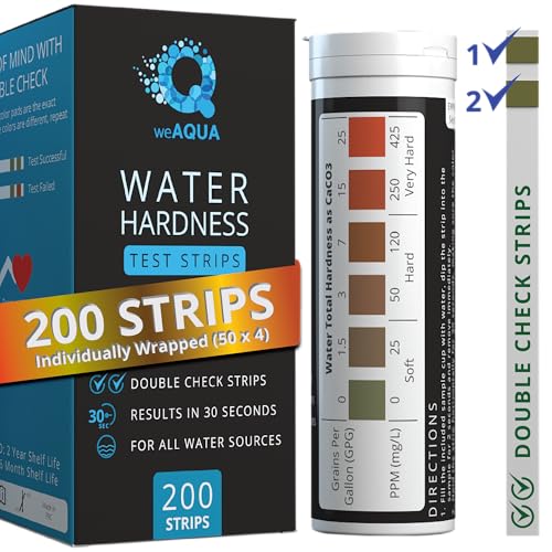 WeAQUA DoubleCheck Water Hardness Test Kit 200 Strips with Sample Cup - Hard Water Testing Strips (0-25 gpg / 0-425 ppm) - Image 1