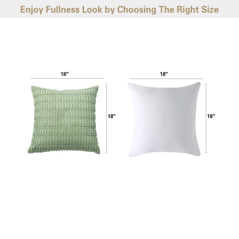 Volcanics Pack of 2 Sage Green Decorative Throw Pillow Covers 18x18 Inch, Soft Corduroy Striped Square Cushion Cases, Modern Farmhouse Boho Home Decor for Spring Couch Bed Sofa Living Room - Image 5