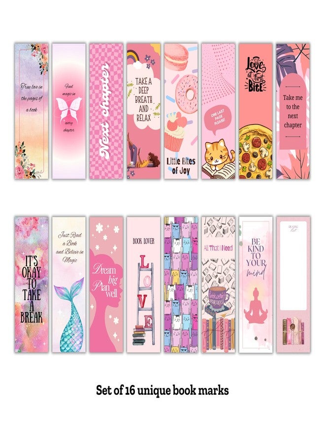 EKDALI Bookmarks Set of 16| 350 GSM Thick Book Marks| Matte Finished NO Repeat Designs| Pink Colour Theme Colour Bookmark | Size 2 x 6 inches - Image 4