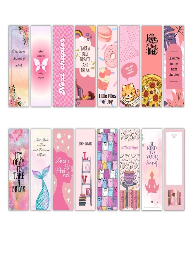 EKDALI Bookmarks Set of 16| 350 GSM Thick Book Marks| Matte Finished NO Repeat Designs| Pink Colour Theme Colour Bookmark | Size 2 x 6 inches - Image 1