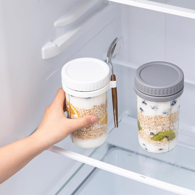 Famyards 4 Pack Overnight Oats Containers with Airtight Lids and Spoons, 21oz Glass Mason Jars with Measurement Marks, Oatmeal Jars for Cereal, Yogurt, Milk, Salads, Fruit, 2 Grey+2 White (Large) - Image 3