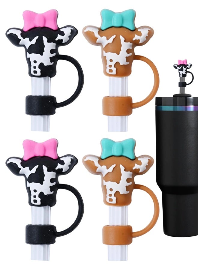 4 PCS Cow Straw Covers - Silicone Straw Toppers With Animal Design Straws Accessories Compatible with 30 40 Oz Umbler With Handle - Image 1
