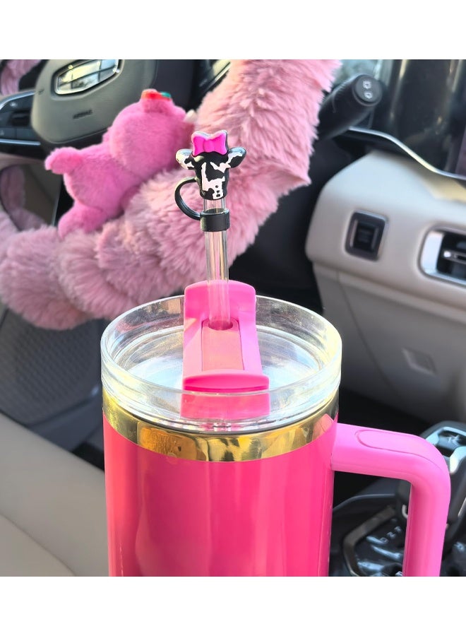 4 PCS Cow Straw Covers - Silicone Straw Toppers With Animal Design Straws Accessories Compatible with 30 40 Oz Umbler With Handle - Image 5