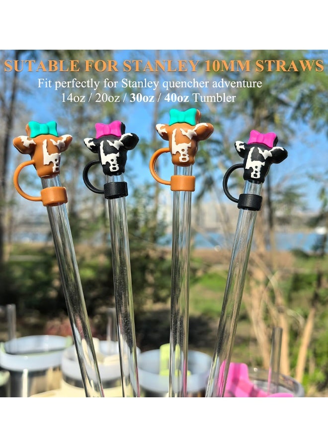 4 PCS Cow Straw Covers - Silicone Straw Toppers With Animal Design Straws Accessories Compatible with 30 40 Oz Umbler With Handle - Image 2