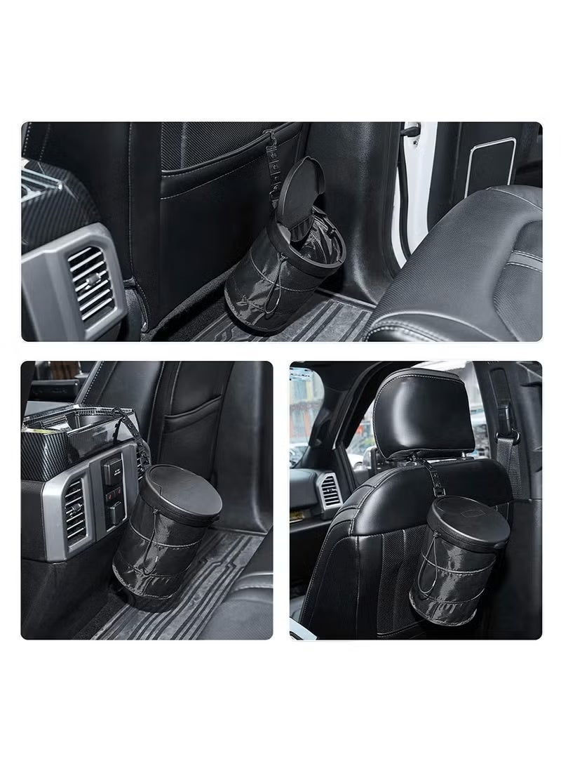 زيفانا سلة مهملات قابلة للطي للسيارة مع غطاء، سلة مهملات قابلة للطي للسيارة، حاوية سلة مهملات قابلة للطي، كيس تخزين قمامة متعدد الوظائف مقاوم للتسرب ومقاوم للماء، سلة مهملات مع خطاف تعليق، لون أسود - Image 5