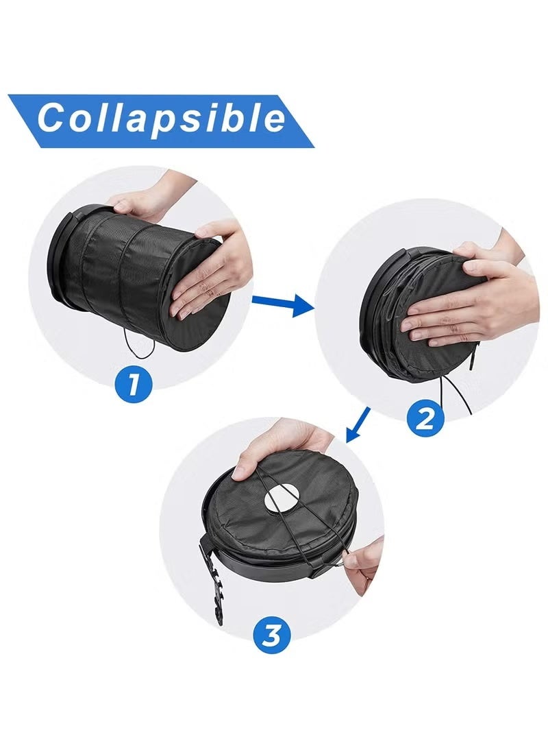 زيفانا سلة مهملات قابلة للطي للسيارة مع غطاء، سلة مهملات قابلة للطي للسيارة، حاوية سلة مهملات قابلة للطي، كيس تخزين قمامة متعدد الوظائف مقاوم للتسرب ومقاوم للماء، سلة مهملات مع خطاف تعليق، لون أسود - Image 3