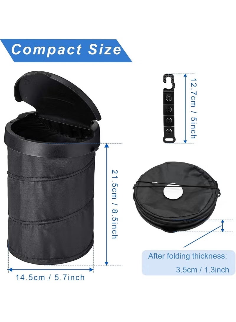 زيفانا سلة مهملات قابلة للطي للسيارة مع غطاء، سلة مهملات قابلة للطي للسيارة، حاوية سلة مهملات قابلة للطي، كيس تخزين قمامة متعدد الوظائف مقاوم للتسرب ومقاوم للماء، سلة مهملات مع خطاف تعليق، لون أسود - Image 2