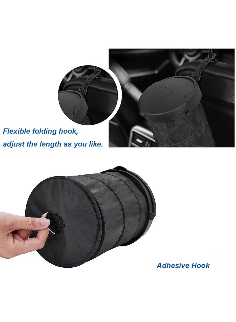 زيفانا سلة مهملات قابلة للطي للسيارة مع غطاء، سلة مهملات قابلة للطي للسيارة، حاوية سلة مهملات قابلة للطي، كيس تخزين قمامة متعدد الوظائف مقاوم للتسرب ومقاوم للماء، سلة مهملات مع خطاف تعليق، لون أسود - Image 4