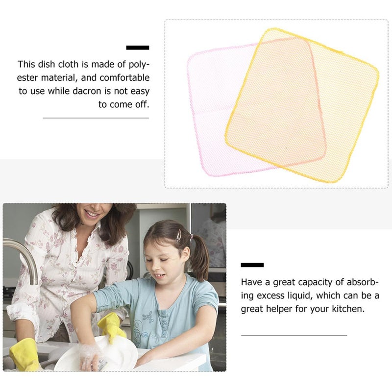 Housoutil Non Oily Mesh Dishcloth Set 6pcs Yellow Pink Kitchen Wiping Cloths - Image 4