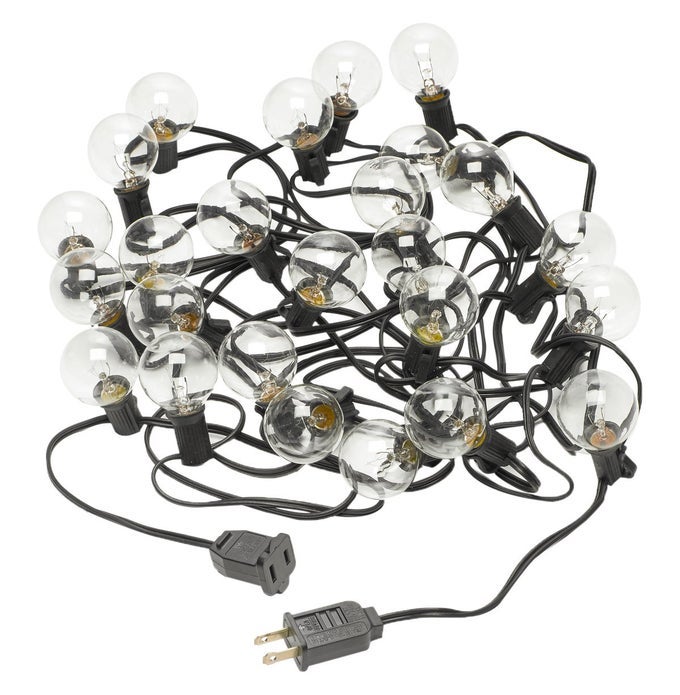 CLEAR STRING GLOBE LIGHTS 25 FT BLACK WIRE G40 BULB