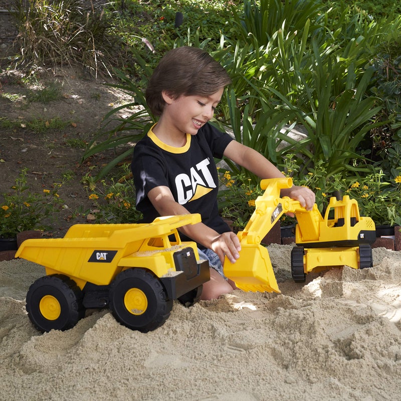 CAT Construction Toys Construction Tough Rigs 15" Dump Truck & Excavator Set Toys 2 Pack Ages 3+ | Kid Powered Caterpillar Vehicle Set | Indoor or Ourdor Play | No Batteries Required - Image 4